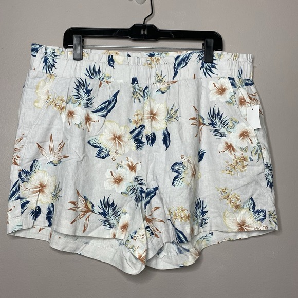 Stitch's Pants - Stitch Star Women Pull On Elastic Waistband Linen Blend Floral Shorts Plus Sz 2X
